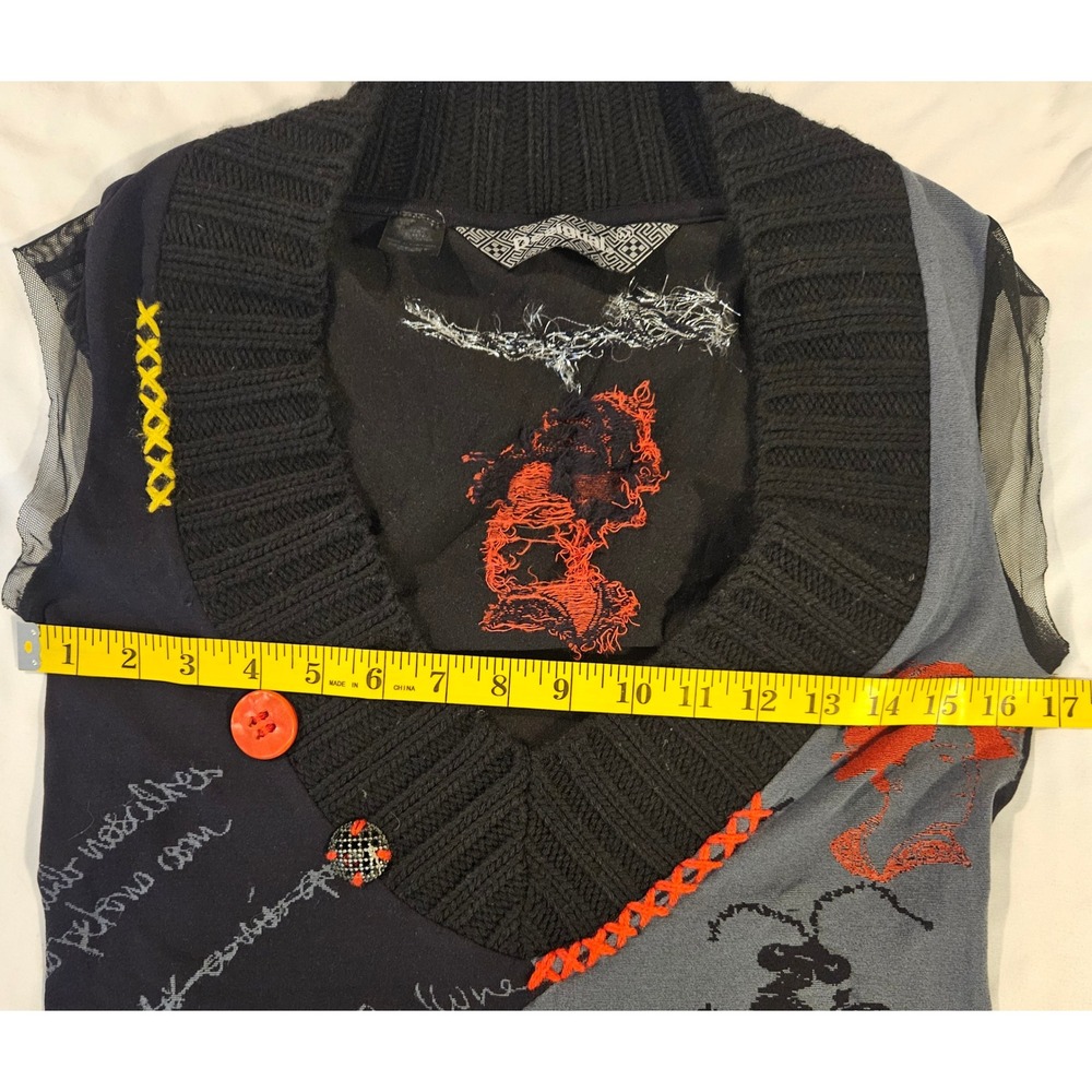 Desigual Patchwork Embroidered Knit Tunic Vest Black Boho Goth Y2K Whimsygoth - Picture 14 of 14